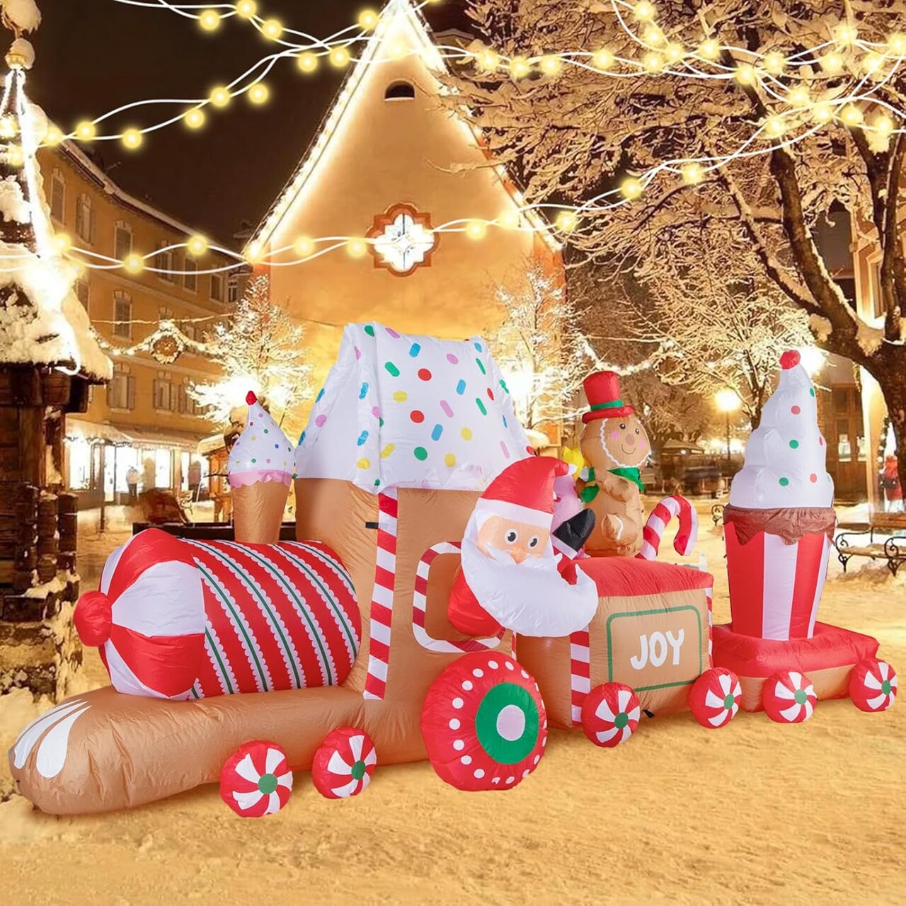 11Ft Christmas Train Inflatable - Inflatable Christmas Decorations with Santa Claus and Gingerbread Man - Blow Up with Built-in LED Lights for Outdoor Lawn Garden Yard Decor